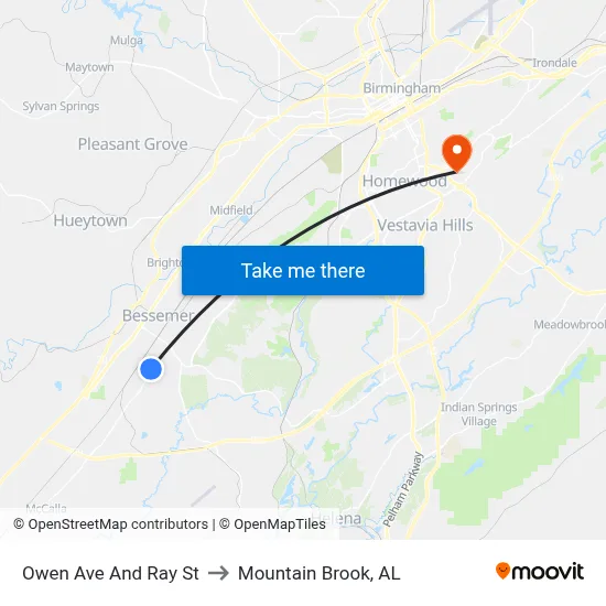 Owen Ave And Ray St to Mountain Brook, AL map