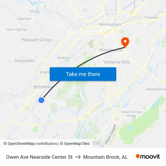 Owen Ave Nearside Center St to Mountain Brook, AL map