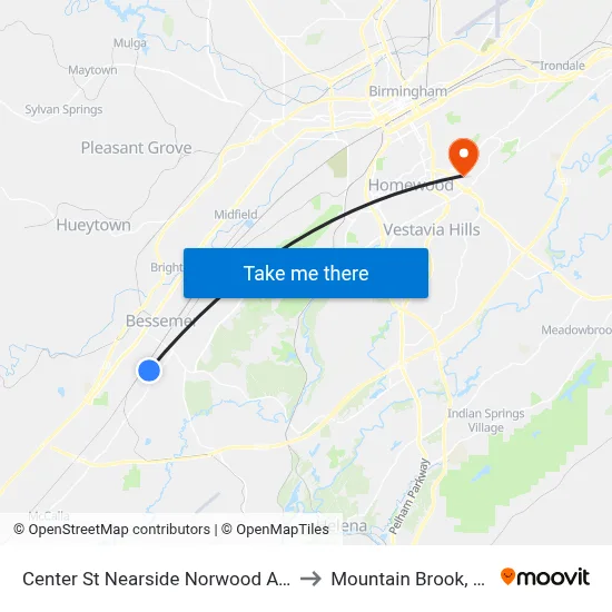 Center St Nearside Norwood Ave to Mountain Brook, AL map
