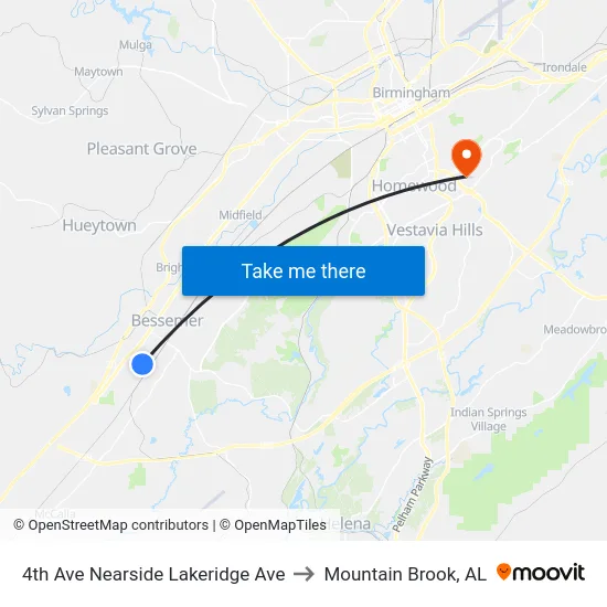 4th Ave Nearside Lakeridge Ave to Mountain Brook, AL map