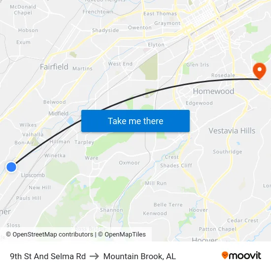 9th St And Selma Rd to Mountain Brook, AL map