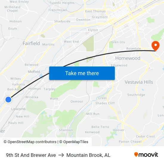 9th St And Brewer Ave to Mountain Brook, AL map
