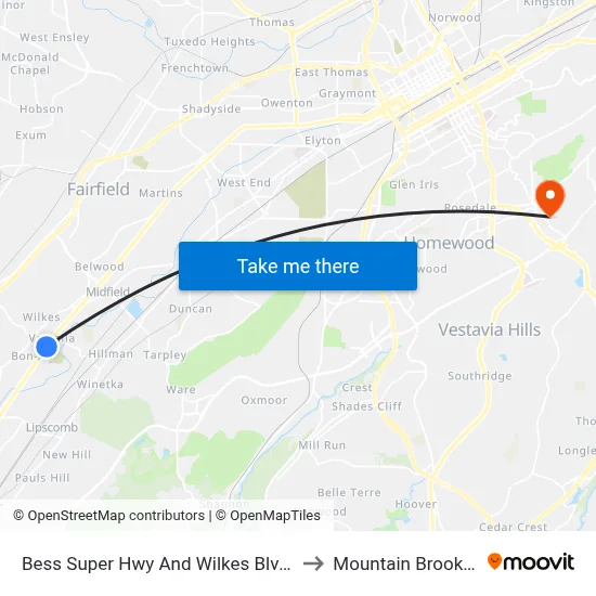 Bess Super Hwy And Wilkes Blvd (Ib) to Mountain Brook, AL map