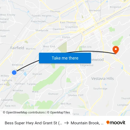 Bess Super Hwy And Grant St (Ib) to Mountain Brook, AL map