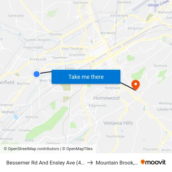 Bessemer Rd And Ensley Ave (45 Ib) to Mountain Brook, AL map