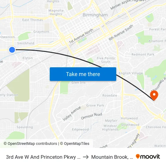3rd Ave W And Princeton Pkwy (Ib) to Mountain Brook, AL map