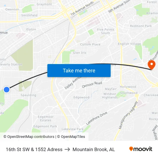 16th St SW & 1552 Adress to Mountain Brook, AL map