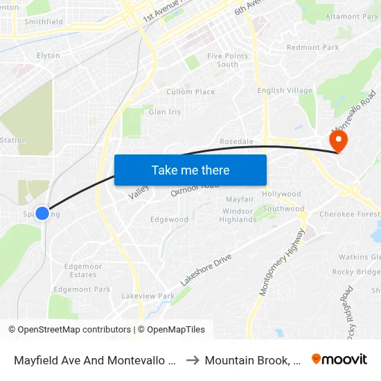 Mayfield Ave And Montevallo Rd to Mountain Brook, AL map