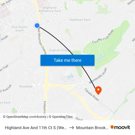 Highland Ave And 11th Ct S (Western) to Mountain Brook, AL map
