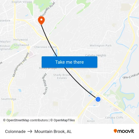 Colonnade to Mountain Brook, AL map