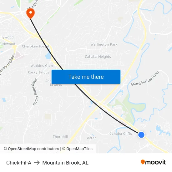 Chick-Fil-A to Mountain Brook, AL map