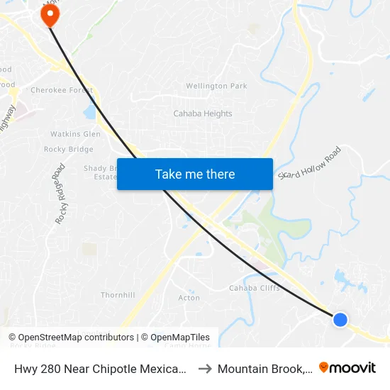 Hwy 280 Near Chipotle Mexican Grill to Mountain Brook, AL map