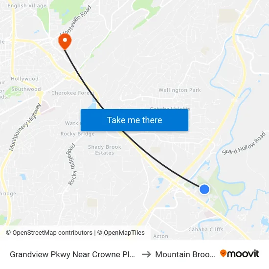 Grandview Pkwy Near Crowne Plaza Apts to Mountain Brook, AL map