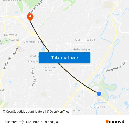Marriot to Mountain Brook, AL map