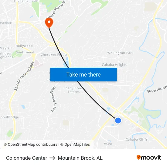 Colonnade Center to Mountain Brook, AL map