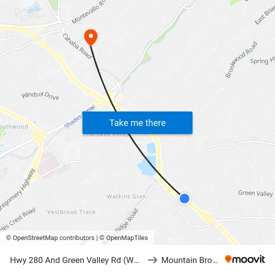 Hwy 280 And Green Valley Rd (Whole Foods to Mountain Brook, AL map