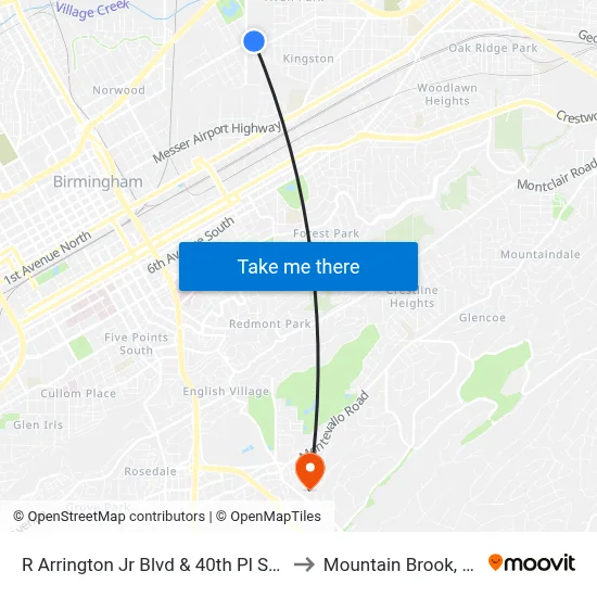R Arrington Jr Blvd & 40th Pl St N to Mountain Brook, AL map