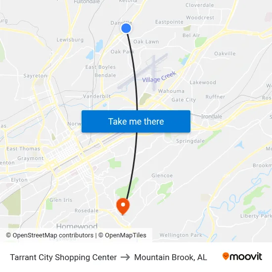 Tarrant City Shopping Center to Mountain Brook, AL map