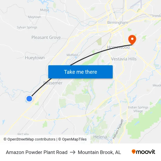 Amazon Powder Plant Road to Mountain Brook, AL map