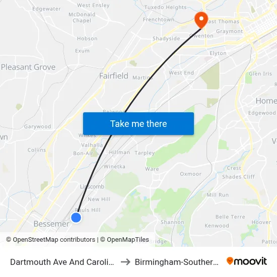 Dartmouth Ave And Carolina Terrace to Birmingham-Southern College map