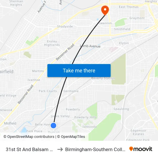 31st St And Balsam Ave to Birmingham-Southern College map