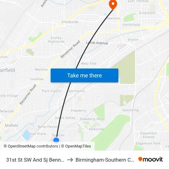 31st St SW And Sj Bennett Dr to Birmingham-Southern College map