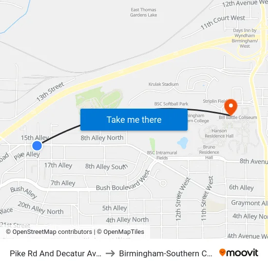 Pike Rd And Decatur Ave (Ib) to Birmingham-Southern College map