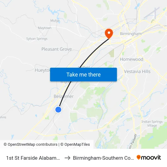 1st St Farside Alabama Ave to Birmingham-Southern College map