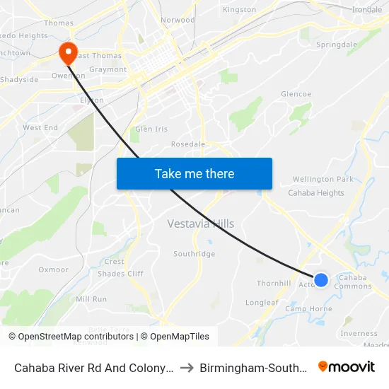 Cahaba River Rd And Colony Park Dr (Chev to Birmingham-Southern College map