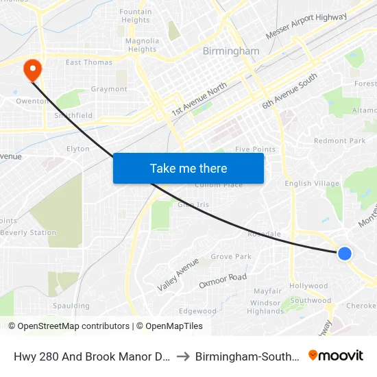 Hwy 280 And Brook Manor Dr (Mtn Brook Pl to Birmingham-Southern College map