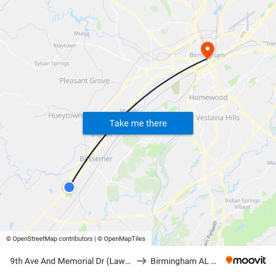 9th Ave And Memorial Dr (Lawson) to Birmingham AL USA map