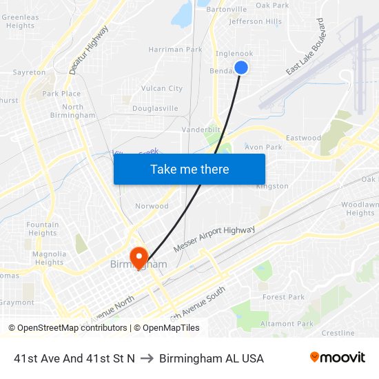 41st Ave And 41st St N to Birmingham AL USA map