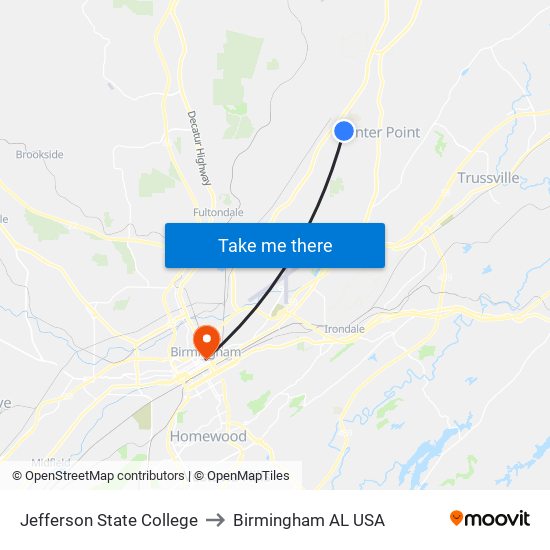 Jefferson State College to Birmingham AL USA map