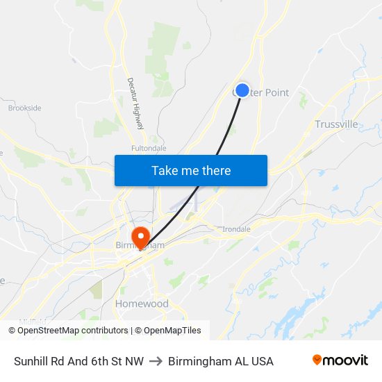 Sunhill Rd And 6th St NW to Birmingham AL USA map