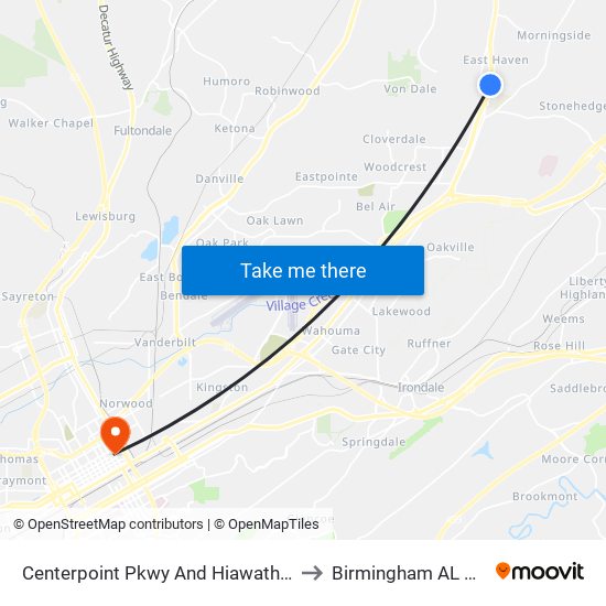 Centerpoint Pkwy And Hiawatha Dr to Birmingham AL USA map