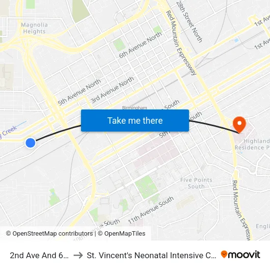 2nd Ave And 6th Pl to St. Vincent's Neonatal Intensive Care Unit map