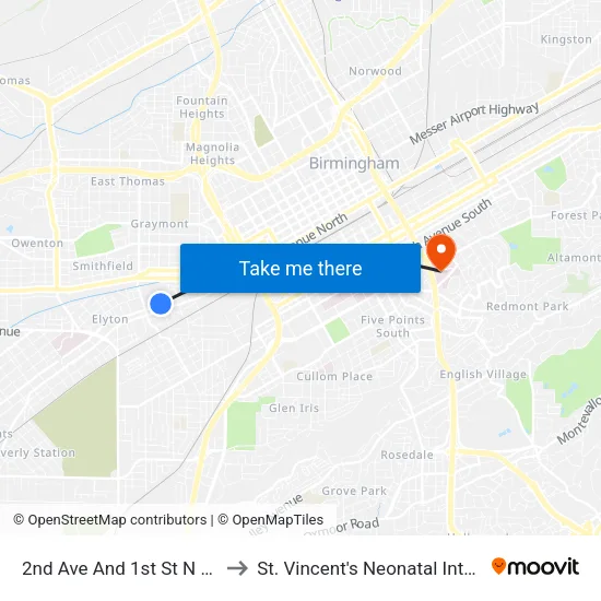 2nd Ave And 1st St N (Family Court) to St. Vincent's Neonatal Intensive Care Unit map