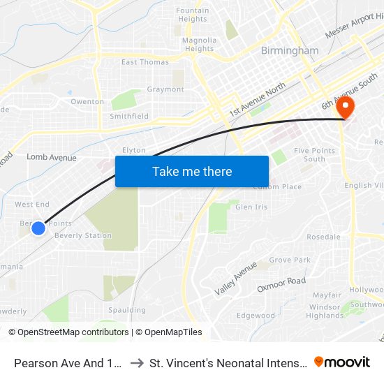 Pearson Ave And 17th Pl SW to St. Vincent's Neonatal Intensive Care Unit map