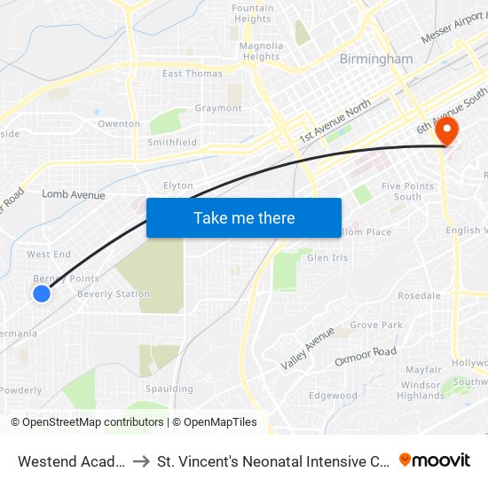 Westend Academy to St. Vincent's Neonatal Intensive Care Unit map