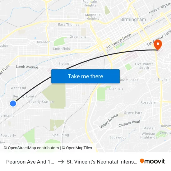Pearson Ave And 19th St Sw. to St. Vincent's Neonatal Intensive Care Unit map