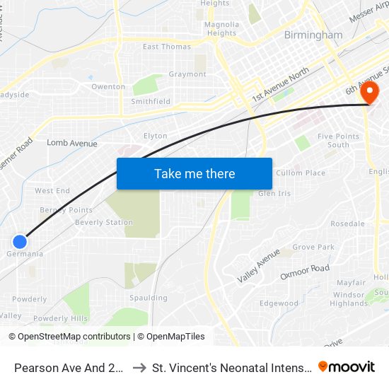 Pearson Ave And 23rd Pl Sw. to St. Vincent's Neonatal Intensive Care Unit map