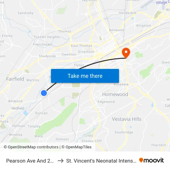 Pearson Ave And 29th St Sw. to St. Vincent's Neonatal Intensive Care Unit map