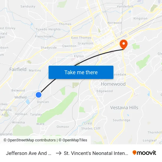 Jefferson Ave And Aspen Ave to St. Vincent's Neonatal Intensive Care Unit map