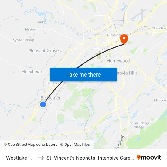Westlake Mall to St. Vincent's Neonatal Intensive Care Unit map