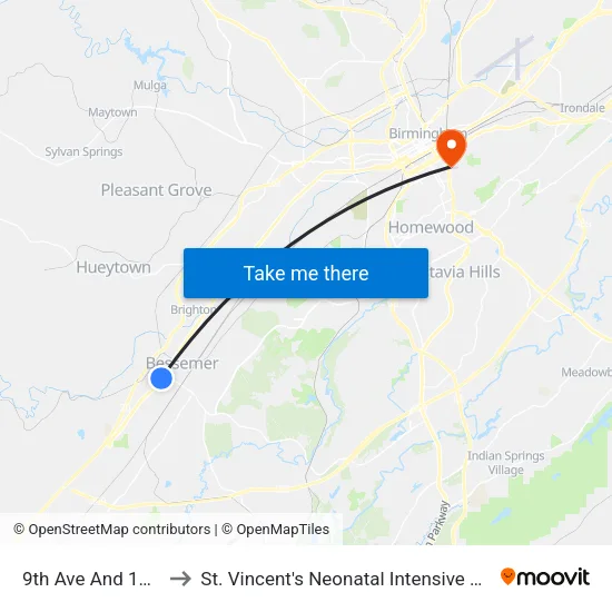 9th Ave And 12th St to St. Vincent's Neonatal Intensive Care Unit map