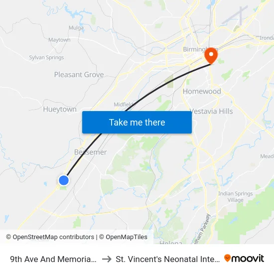 9th Ave And Memorial Dr (Lawson) to St. Vincent's Neonatal Intensive Care Unit map