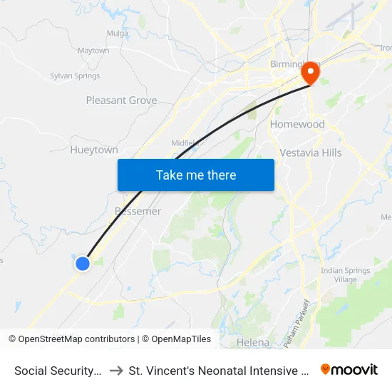Social Security Bldg to St. Vincent's Neonatal Intensive Care Unit map