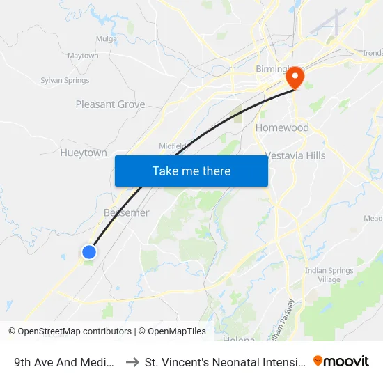 9th Ave And Medical Ctr Dr to St. Vincent's Neonatal Intensive Care Unit map