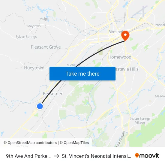 9th Ave And Parker Rd (Ib) to St. Vincent's Neonatal Intensive Care Unit map
