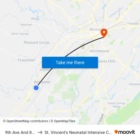 9th Ave And 8th St to St. Vincent's Neonatal Intensive Care Unit map